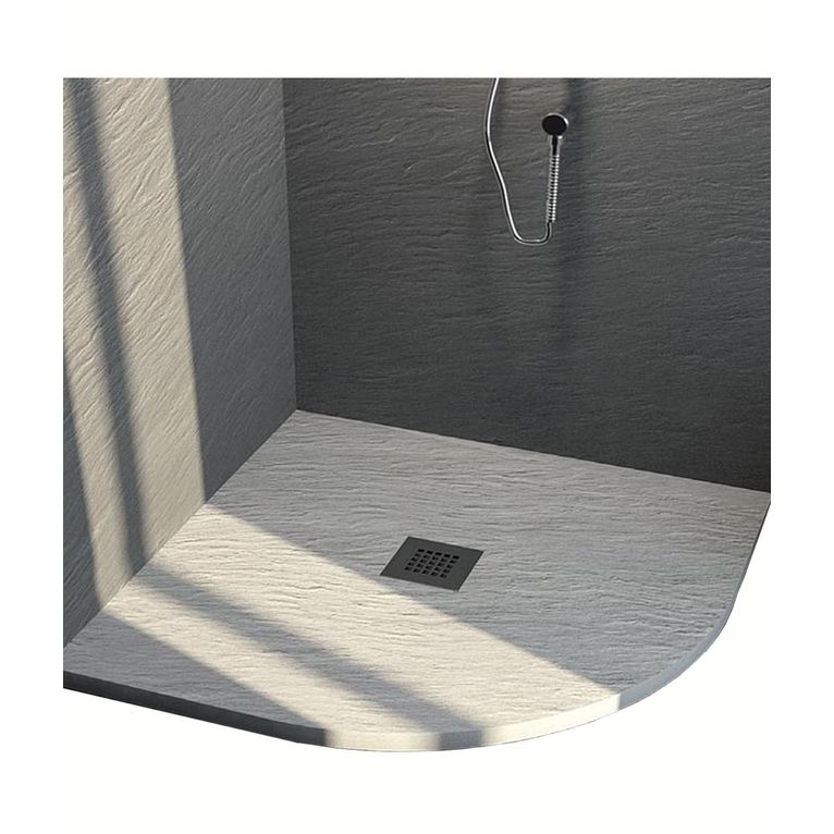 piatto doccia angolare texturizzato effetto ardesia in marmo-resina 90x90 cm - rocky classic easy