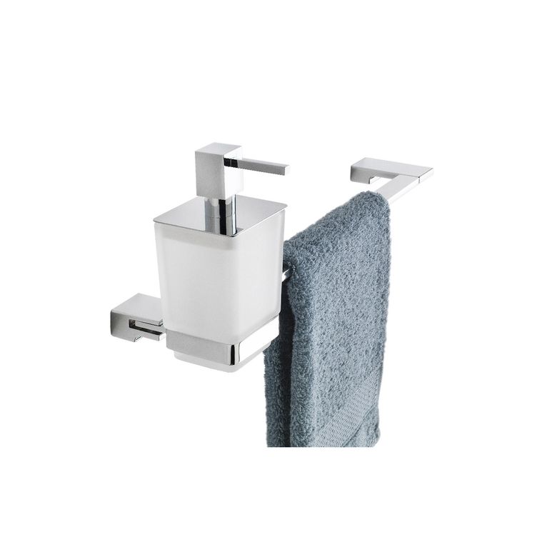 porta asciugamani con dosasapone cromo e vetro satinato serie swing capannoli