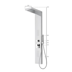 COLONNA DOCCIA SOSPESA IN ACCIAIO INOX LUCIDO CON SOFFIONE PIOGGIA, SOFFIONI LATERALI E CASCATA. DOTATA DI MISCELATORE,DEVIATORE,FLESSIBILE E DOCCETTA - 4002 INOX LUCIDO