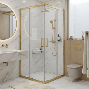 BOX DOCCIA 60X85 CM ANGOLARE PORTA SCORREVOLE TRASPARENTE DORATO SERIE ORO GOLD