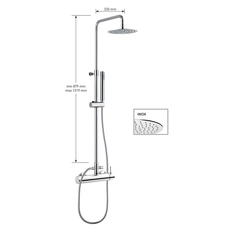 kit colonna doccia cilindrica con deviatore,soffione inox diametro mm 200,miscelatore cilindrico,flessibile cm 150 e doccetta cilindrica in abs. finitura cromata - 13079/20