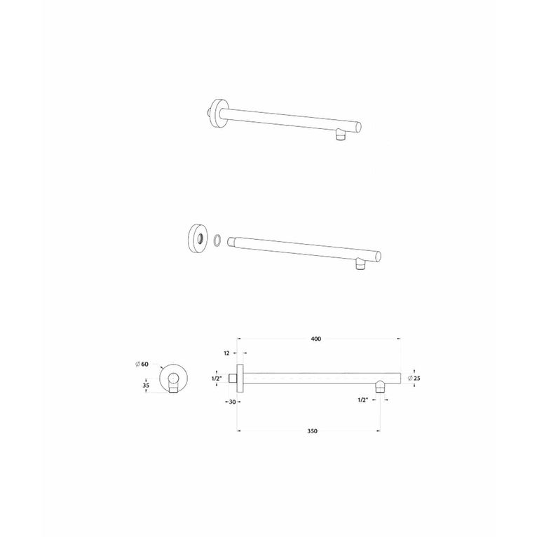 braccio doccia bd6044 in ottone serie sphera