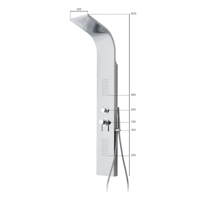 colonna doccia sospesa in acciaio inox lucido con soffione a pioggia e soffioni laterali. dotata di miscelatore,deviatore,flessibile e doccetta - 4000 inox lucido