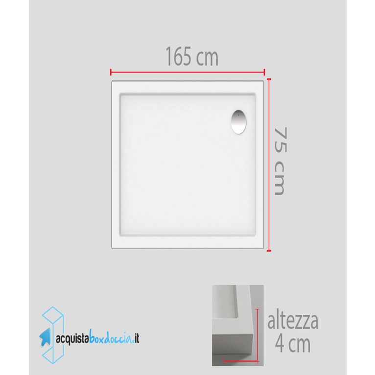 piatto doccia 165x75 cm altezza 4 cm colore crema