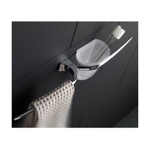 PORTA ASCIUGAMANI DOPPIO CON PORTA SPAZZOLINI CROMO E VETRO SATINATO SERIE MU CAPANNOLI