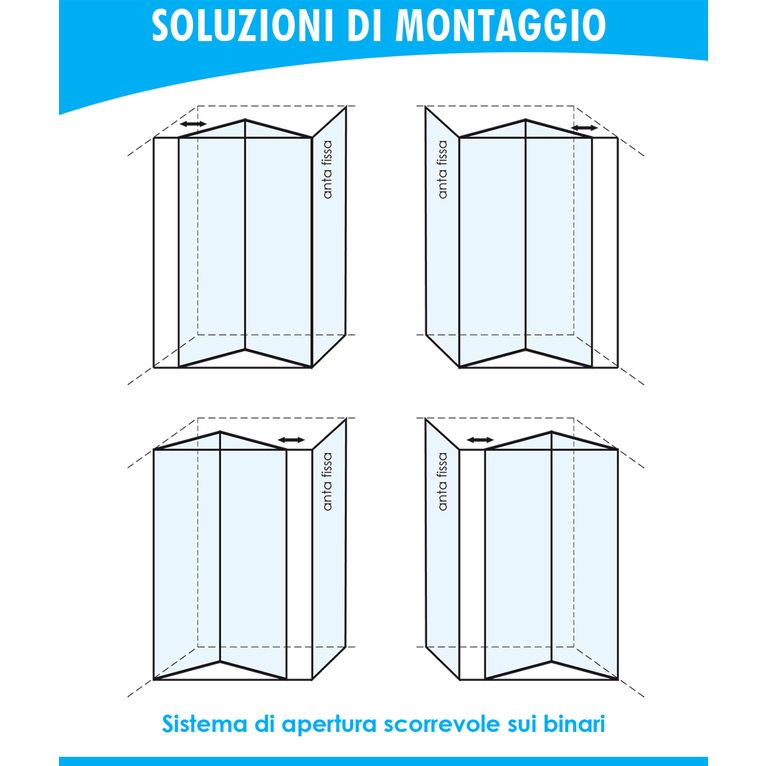 box doccia angolare anta fissa porta soffietto 100x60 cm opaco