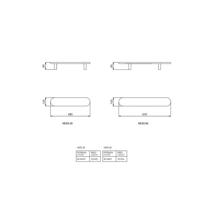termoarredo scaldasalviette elettrico a muro hom - ness 50 - 60