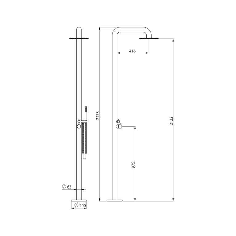 set colonna da esterno in acciaio inox spazzolato 316 l, con miscelatore e deviatore incorporati - 4011 inox 316 l