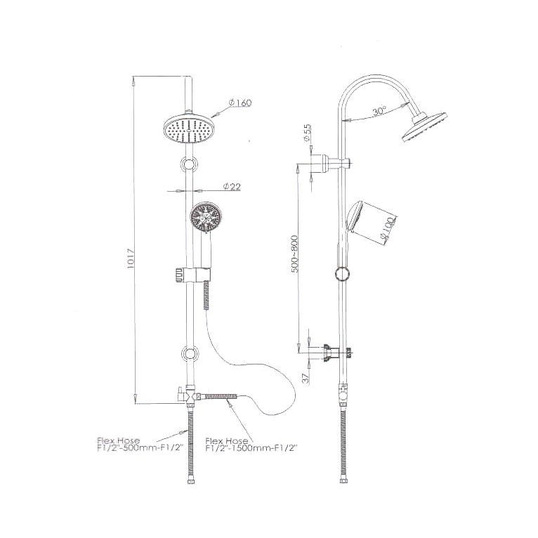 colonna doccia regolabile con soffione p4