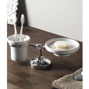 PORTASAPONE E PORTA SPAZZOLINI CROMO E CERAMICA BIANCO LINEA SERIE900 CAPANNOLI