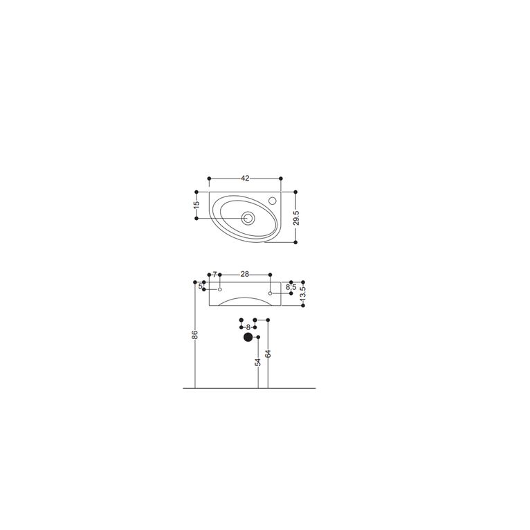 lavabo sospeso 42x30 monoforo axa - lavabi d'arredo