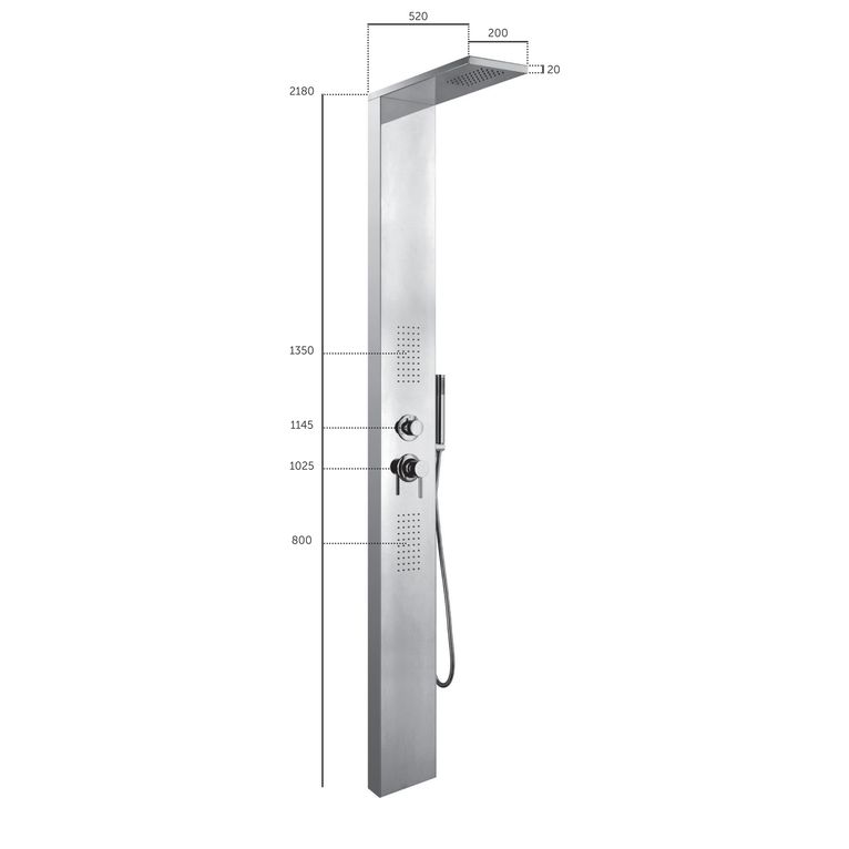 colonna doccia da pavimento in acciaio inox lucido con soffione a pioggia e soffioni laterali. dotata di miscelatore,deviatore,flessibile e doccetta - 4006 inox lucido