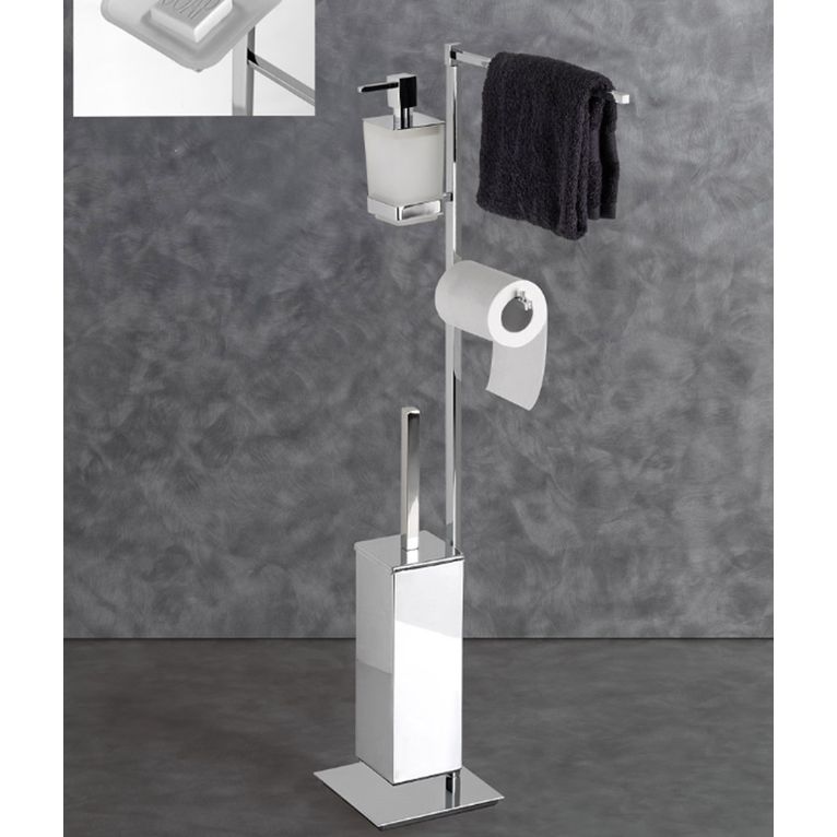 piantana porta asciugamani portasapone portarotolo con scopino cromo serie nook capannoli