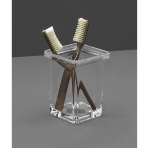 PORTA SPAZZOLINI DA APPOGGIO CROMO E VETRO TRASPARENTE SERIE SLIM CAPANNOLI