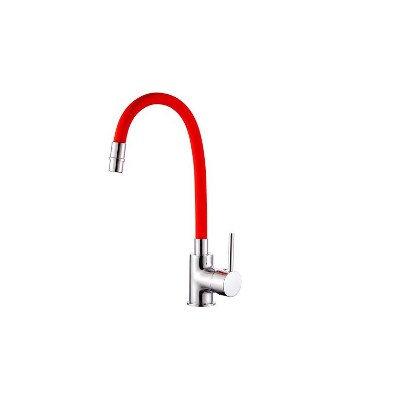 miscelatore cucina canna flessibile e girevole colore rosso completo di flessibili serie mc