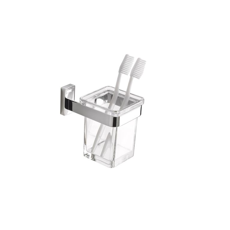porta spazzolini cromo e vetro trasparente serie slim capannoli