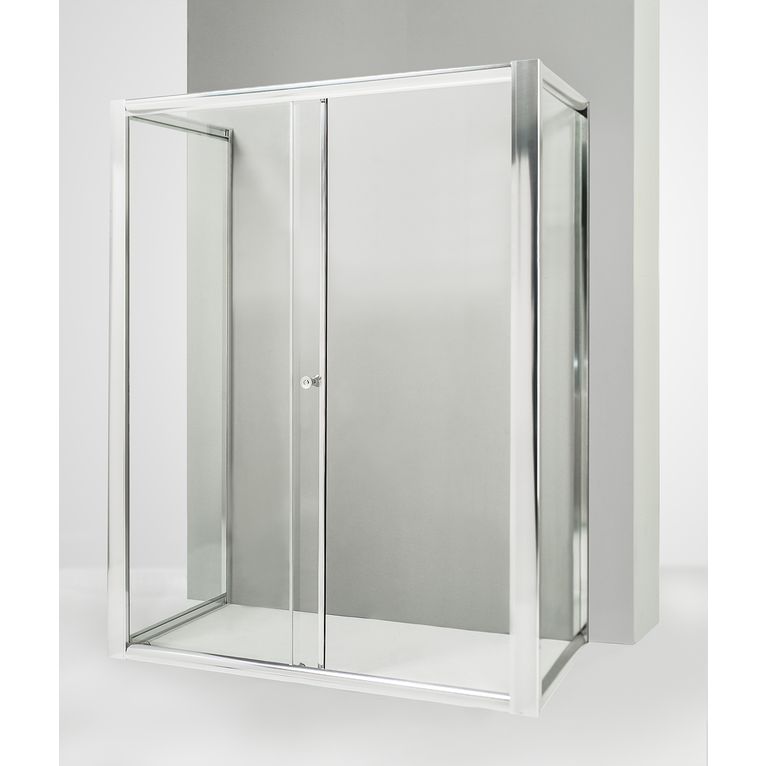 box doccia 70x160x70 cm 3 lati con 2 ante fisse e porta scorrevole trasparente