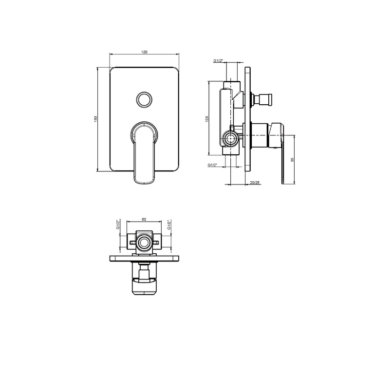 miscelatore incasso doccia a 2 vie piastra quadrata cromato serie hh