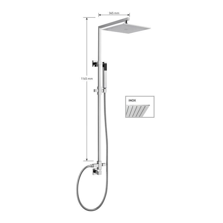 kit colonna doccia quadrata con deviatore,soffione quadrato inox mm 300x300,presa acqua,flessibile cm 150 e doccetta quadrata in abs. finitura cromata - 13097 b/30