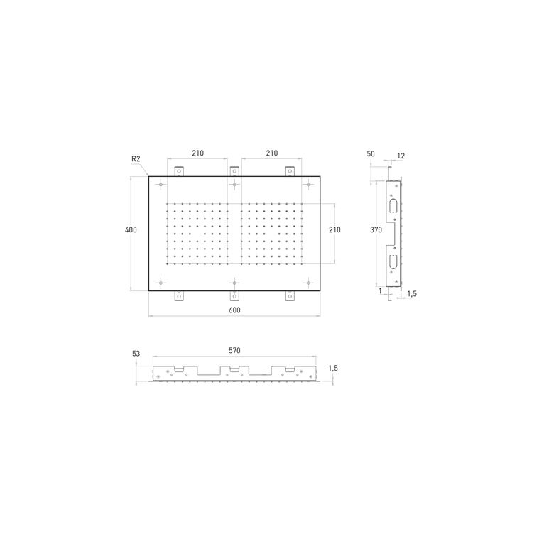 soffione doccia anticalcare a soffitto con effetto pioggia - nebulizzazione - cascata - cromoterapia. magic 60x40 - inox 75035