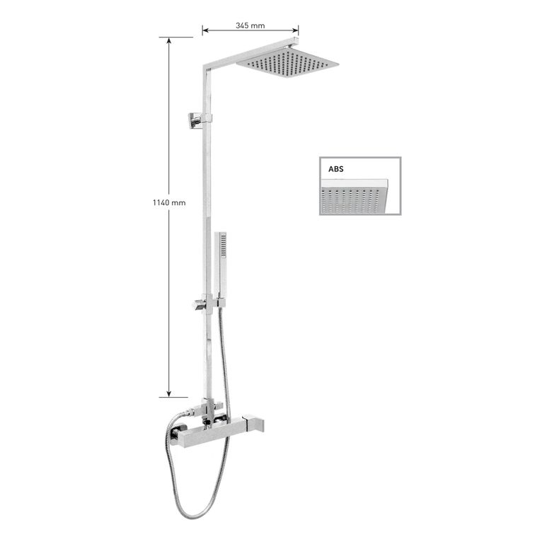 kit colonna doccia quadrata con deviatore,soffione quadrato abs mm 200x200,miscelatore quadrato,flessibile cm 150 e doccetta quadrata in abs. finitura cromata - 13098/20