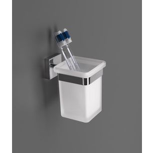 PORTA SPAZZOLINI CROMO E VETRO TRASPARENTE SERIE QUADRICA CAPANNOLI