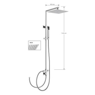 KIT COLONNA DOCCIA QUADRATA CON DEVIATORE,SOFFIONE QUADRATO INOX mm 200x200,FLESSIBILE cm 60,PRESA ACQUA,FLESSIBILE cm 150 E DOCCETTA QUADRATA IN ABS. FINITURA CROMATA - 13097 A/20