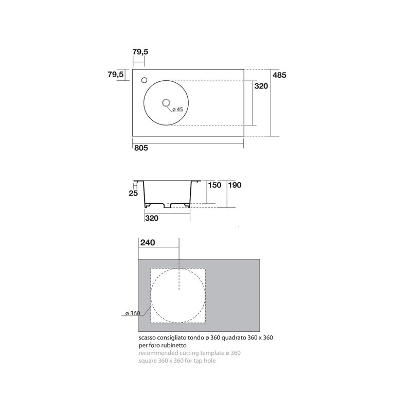 lavabo rettangolare 80x48 axa - skyland