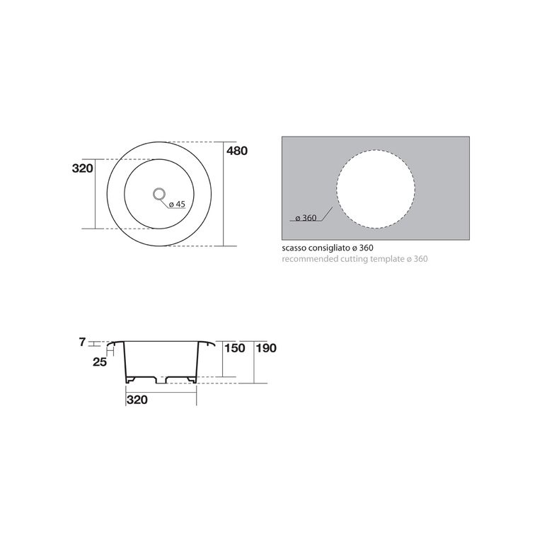 lavabo tondo convesso ø 48 axa - skyland