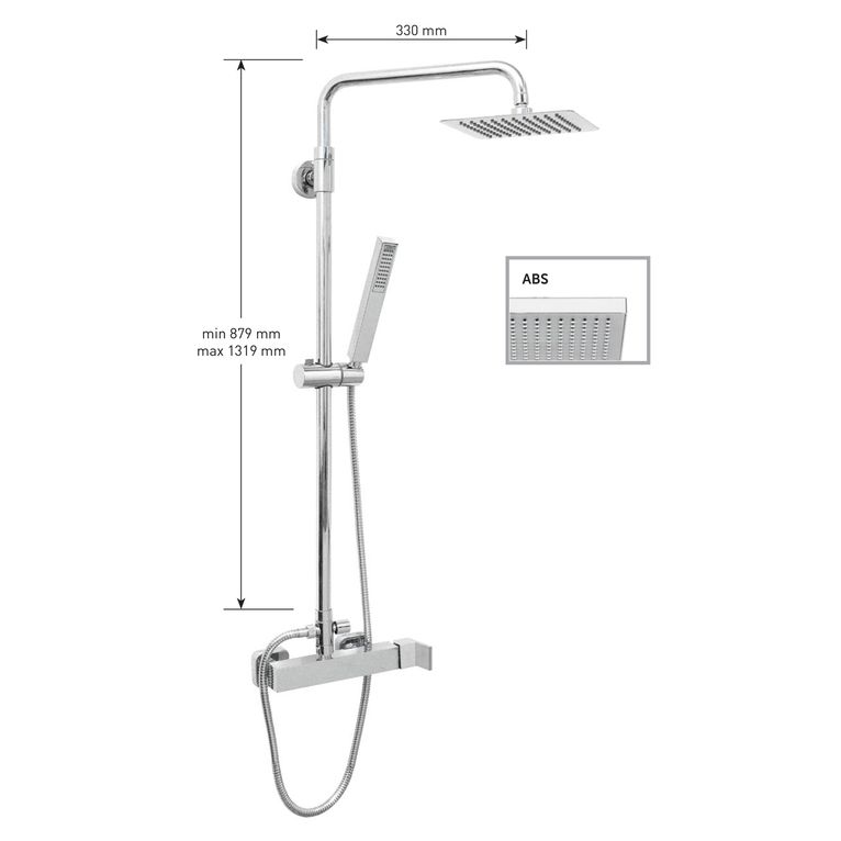 kit colonna doccia cilindrica con deviatore,soffione quadrato abs mm 300x300, miscelatore quadrato,flessibile cm 150 e doccetta quadrata in abs. finitura cromata - 13088/30