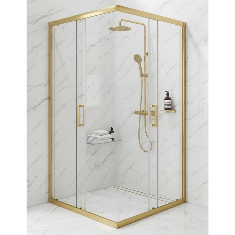 box doccia 60x60 cm angolare porta scorrevole trasparente dorato serie oro gold