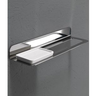 PORTA ASCIUGAMANI CON PORTASAPONE ACCIAIO SATINATO E CERAMICA NERO SERIE CUT CAPANNOLI