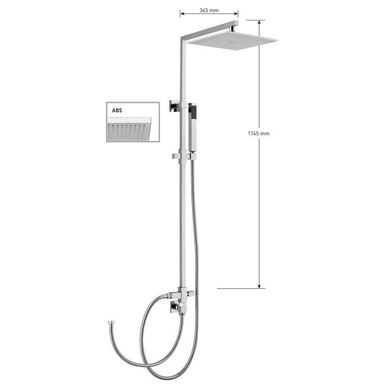 kit colonna doccia quadrata con deviatore,soffione quadrato abs mm 300x300,flessibile cm 60,presa acqua,flessibile cm 150 e doccetta quadrata in abs. finitura cromata - 13095 a/30