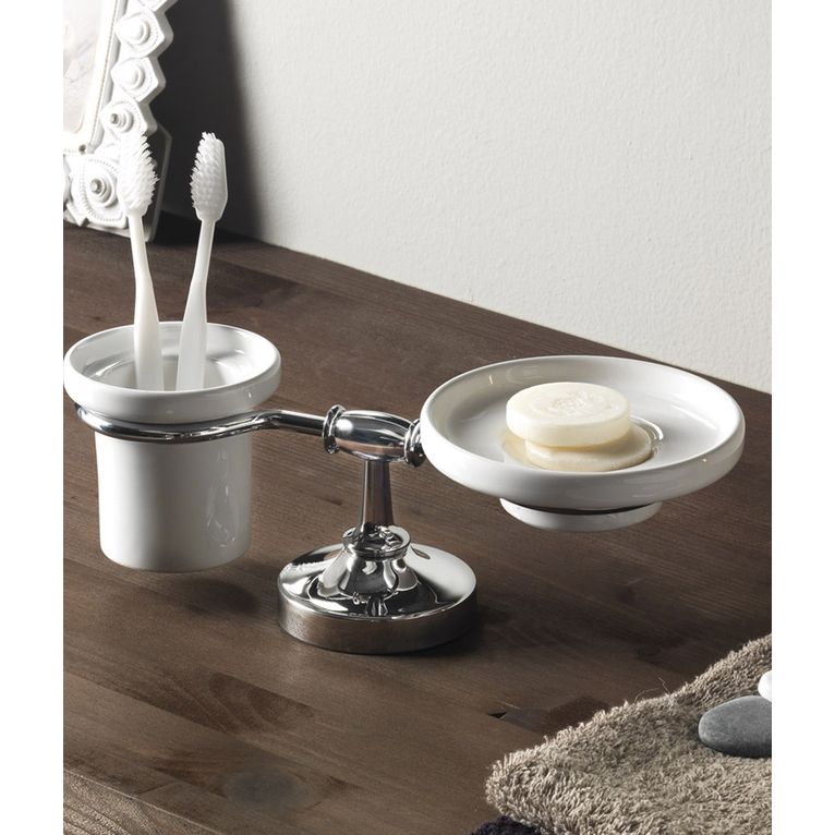 portasapone e porta spazzolini cromo e ceramica bianco linea serie900 capannoli