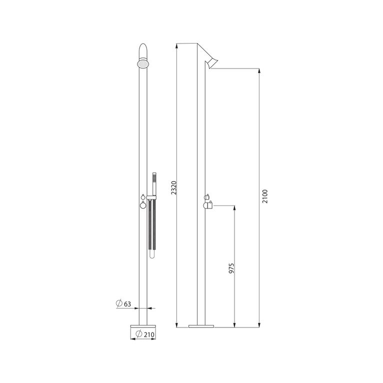 set colonna da esterno in acciaio inox spazzolato 316 l, con miscelatore e deviatore incorporati - 4010 inox 316 l
