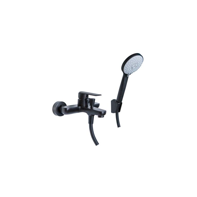 miscelatore vasca nero opaco completo di kit doccia, flessibile, supporto e doccia multi getto serie hh