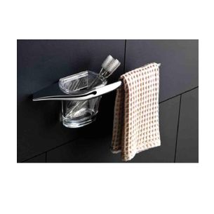 PORTA ASCIUGAMANI CON PORTA SPAZZOLINI CROMO E VETRO SATINATO SERIE MU CAPANNOLI