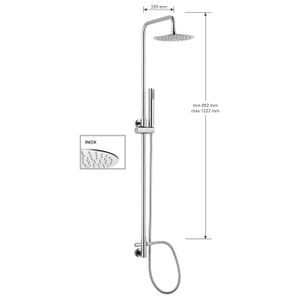 KIT COLONNA DOCCIA CILINDRICA ON DEVIATORE E SOFFIONE INOX DIAMETRO mm 200,PRESA ACQUA,FLESSIBILE cm 150 E DOCCETTA CILINDRICA. FINITURA CROMATA - 13077 B/20