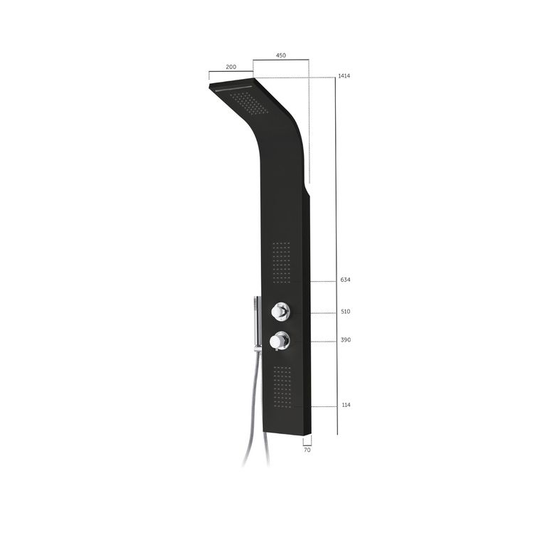 colonna doccia in alluminio con multifunzione anticalcare con miscelatore e getto a cascata nero opaco minimal mn4005