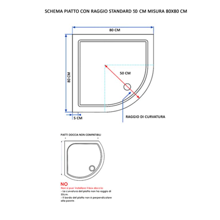  box doccia semicircolare 80x80 cm trasparente serie  s