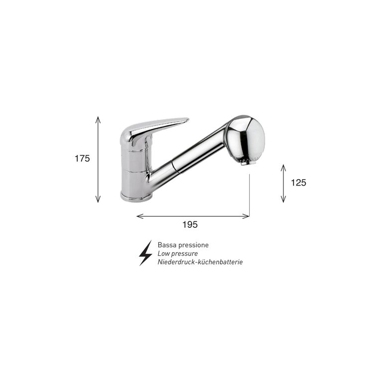 miscelatore monocomando cucina con doccia estraibile fusion fn70 deb bp - bassa pressione