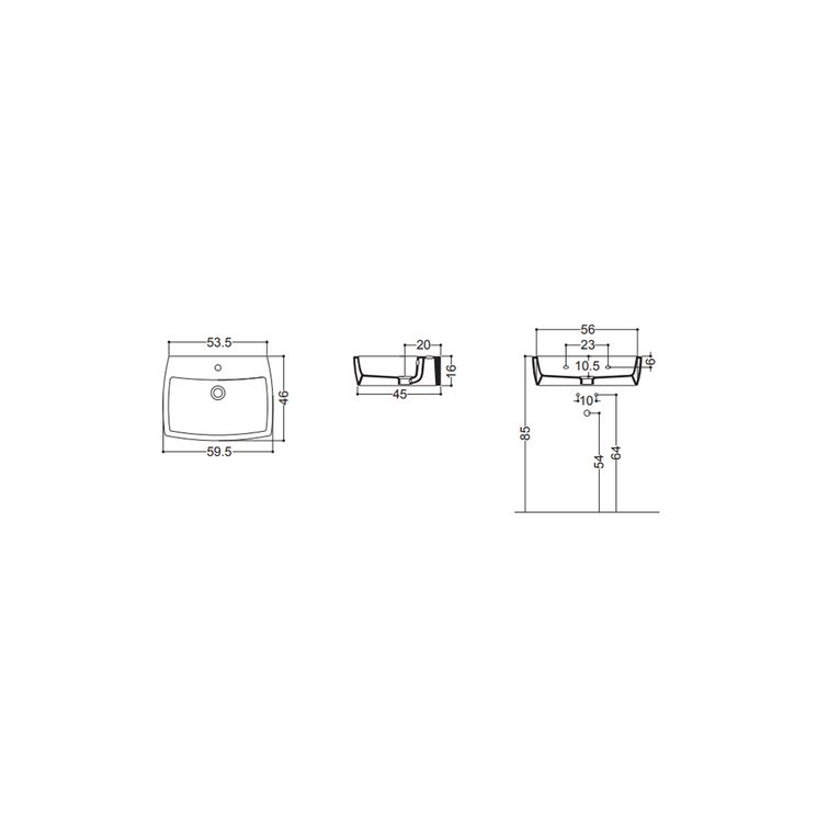 lavabo d'appoggio o sospeso 60x47 cm con piano rubinetteria axa - x-tre