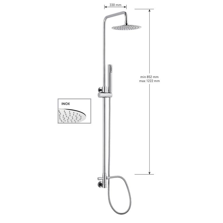 kit colonna doccia cilindrica on deviatore e soffione inox diametro mm 200,presa acqua,flessibile cm 150 e doccetta cilindrica. finitura cromata - 13077 b/20